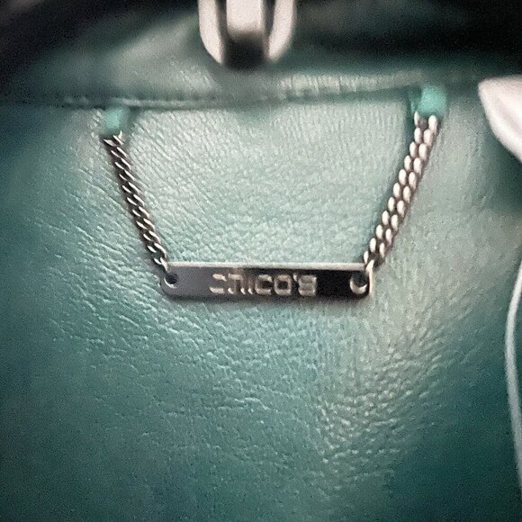 Chico’s Women’s Faux Leather Shacket Size 8/10 Pockets Buttery Soft Jasper Green - Picture 7 of 13